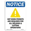 Signmission OSHA Notice Sign, Hot Work Permits Are With Symbol, 14in X 10in Decal, 10" W, 14" H, Portrait OS-NS-D-1014-V-13532